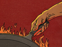 Hand Holding A Cooking Pan On Fire Illustration