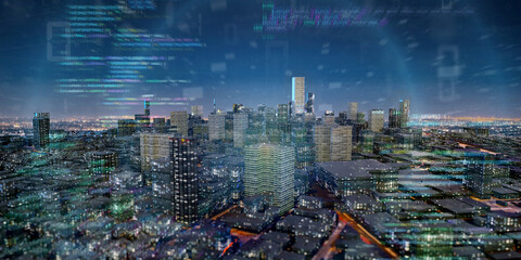 Canvas Print - Smart city with network and communication connection - 3d rendering