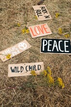 Handmade Signs On Cardboard From The Sixties