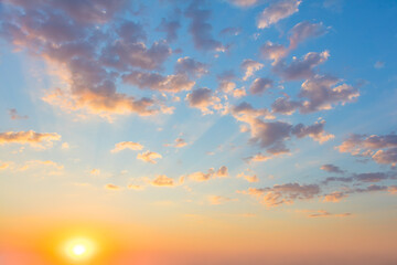 Wall Mural - natural background of sunset sunrise sundown sky with real sun