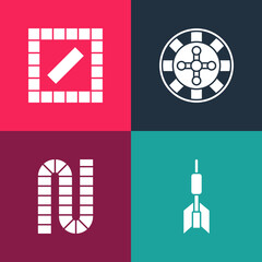 Poster - Set pop art Dart arrow, Board game, Casino roulette wheel and icon. Vector