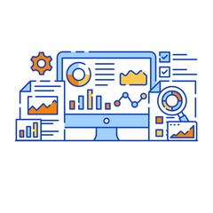 Canvas Print - analytics dashboard report in flat design illustration, editable vector