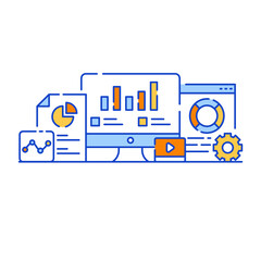 Canvas Print - analytics dashboard report in flat design illustration, editable vector