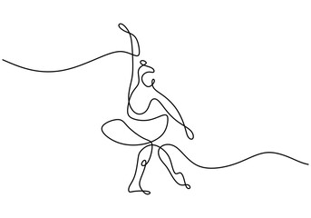 Wall Mural - One single line drawing sexy woman ballerina. A pretty ballet dancer show dance motion isolated on white background. Professional ballerina concept minimalism style. Vector illustration