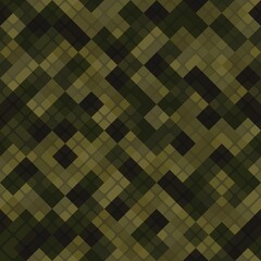 Canvas Print - Vector patchwork background with brown khaki and olive tiles geometric ornament