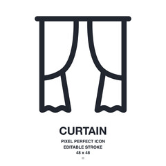 Wall Mural - curtain or drapery editable stroke outline icon isolated on white background vector illustration. pi