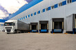 © Roman - Truck while loading in a big distribution warehouse with gates for for loading goods and trucks