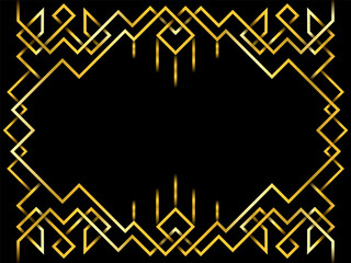 Wall Mural - Golden abstract geometric background. Art deco style, trendy vintage design element. Gold grill on a black background.Template with parallel lines with gold gradient.