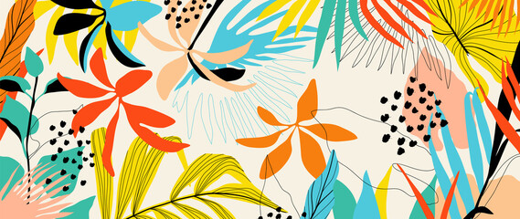 abstract art nature background vector. modern shape line art wallpaper. boho foliage botanical tropi