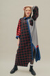 Funny woman in patchwork dress