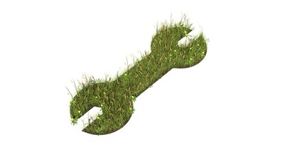 Sticker - 3d rendered grass field of symbol of wrench isolated on white background