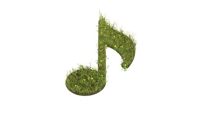 Sticker - 3d rendered grass field of symbol of musical note isolated on white background