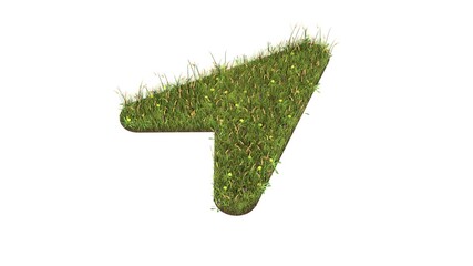 3d rendered grass field of symbol of location arrow isolated on white background