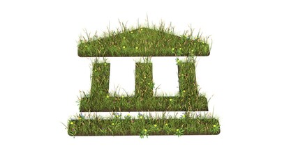 3d rendered grass field of symbol of landmark isolated on white background