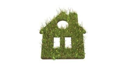 Sticker - 3d rendered grass field of symbol of house isolated on white background