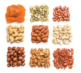 Canvas Print - Set of piles of nuts and dry fruits