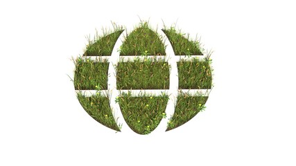 3d rendered grass field of symbol of globe isolated on white background
