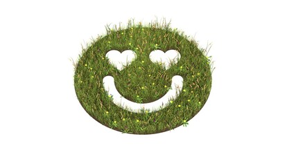 Sticker - 3d rendered grass field of symbol of emoticons in love isolated on white background