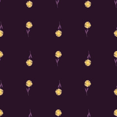 Wall Mural - Dark botanic seamlesss pattern with hand drawn chrysanthemum elements. Purple background.