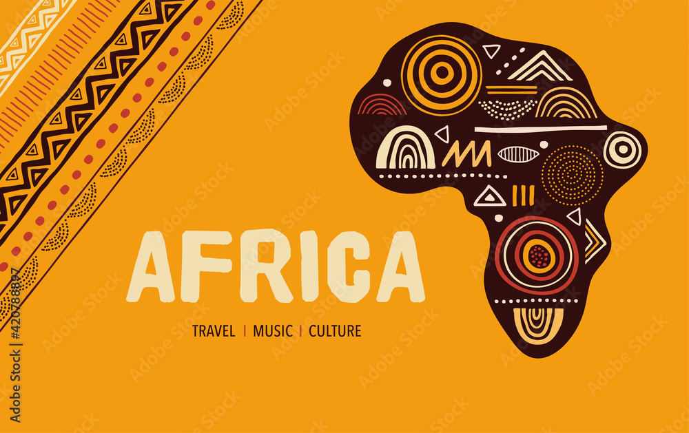 Africa patterned map. Banner with tribal traditional grunge pattern, elements, concept design - obrazy, fototapety, plakaty 