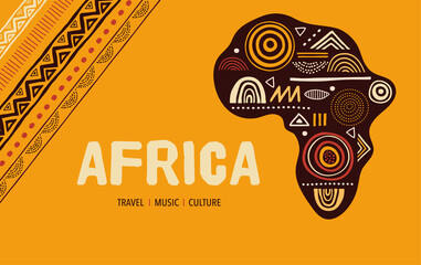 africa patterned map. banner with tribal traditional grunge pattern, elements, concept design