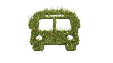 Sticker - 3d rendered grass field of symbol of bus isolated on white background