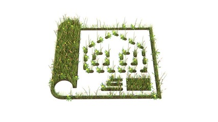 3d rendered grass field of symbol of blueprint isolated on white background