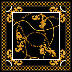 Golden floral baroque element on a black background. EPS10 Illustration.

