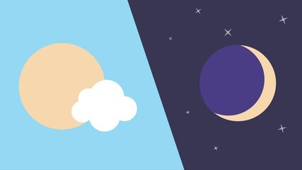 Colorful animated switch day and night mode. Shape animation.