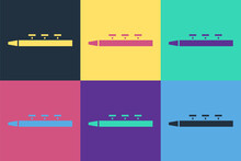 Pop Art Musical Instrument Drum And Drum Sticks Icon Isolated On Color Background. Vector