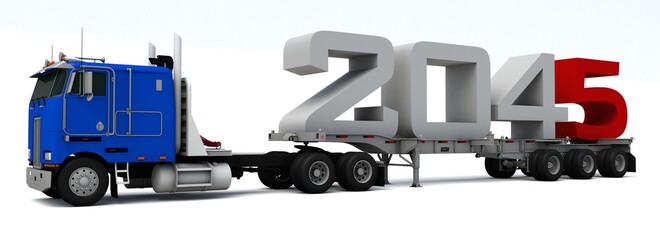 Wall Mural - 3D illustration of truck transportation with the number 2045