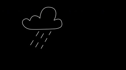 Wall Mural - Seamless loop animation of rain and cloud. Black background.