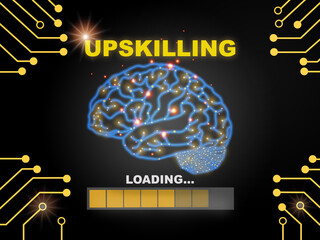 Upskilling loading with brain modern technology machine learning background. Learning new technology concept and new skills idea