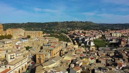 Wall Mural - Piazza Armerina in the Enna province of Sicily in Italy. Piazza Armerina cityscape with the Cathedral SS. Assunta and old town, Sicily, Piazza Armerina, Province of Enna, Sicily, Italy, Europe.