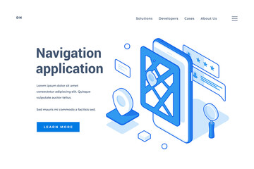 Wall Mural - vector banner of website promoting navigation app