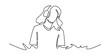 Continuous one line drawing of Young woman listens to music. DJ girl with earphones. Lifestyle teeanager clipart. Spending free time, rest. Leisure activity.