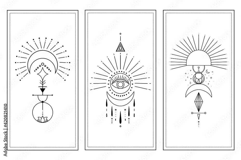 Set of mystical vector illustrstions. Celestial template for card.  - obrazy, fototapety, plakaty 