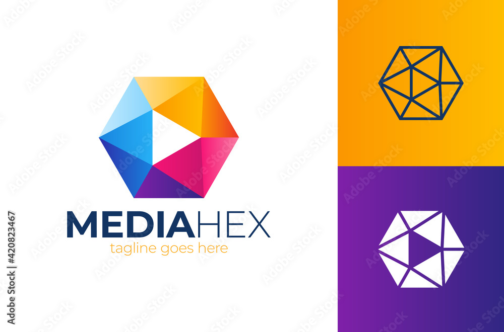 Hexa media play vector Logo. hex shape frame tech industry logo ...