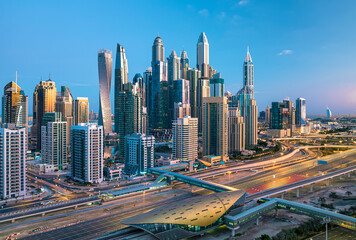 Wall Mural - Amazing rooftop view on Dubai Marina skyscrapers and Sheikh Zayed road, Dubai, United Arab Emirates	
