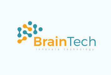 Aufkleber - Brain tech logo concept for futuristic science and medical innovate technology. Computer chip icon for digital neural network, dataset, artificial intelligence. Vector logotype