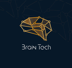 Wall Mural - Brain tech logo concept for new communication technology. Abstract neuron network icon for innovation AI and bio tech. Artificial intelligence, vector logotype