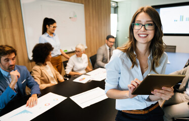 Succesful businesswoman CEO of company. Business success office meeting concept