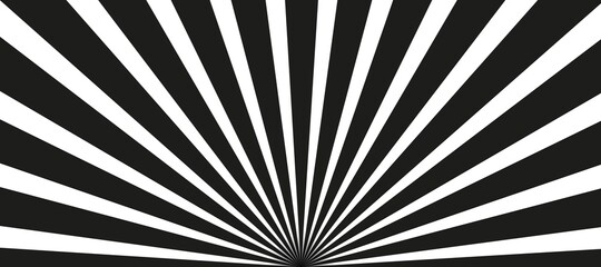 Abstract black and white sunrise background with sun ray. Summer vector illustration for design