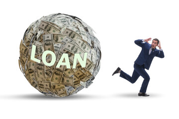 Wall Mural - Businessman running away in debt and loan concept