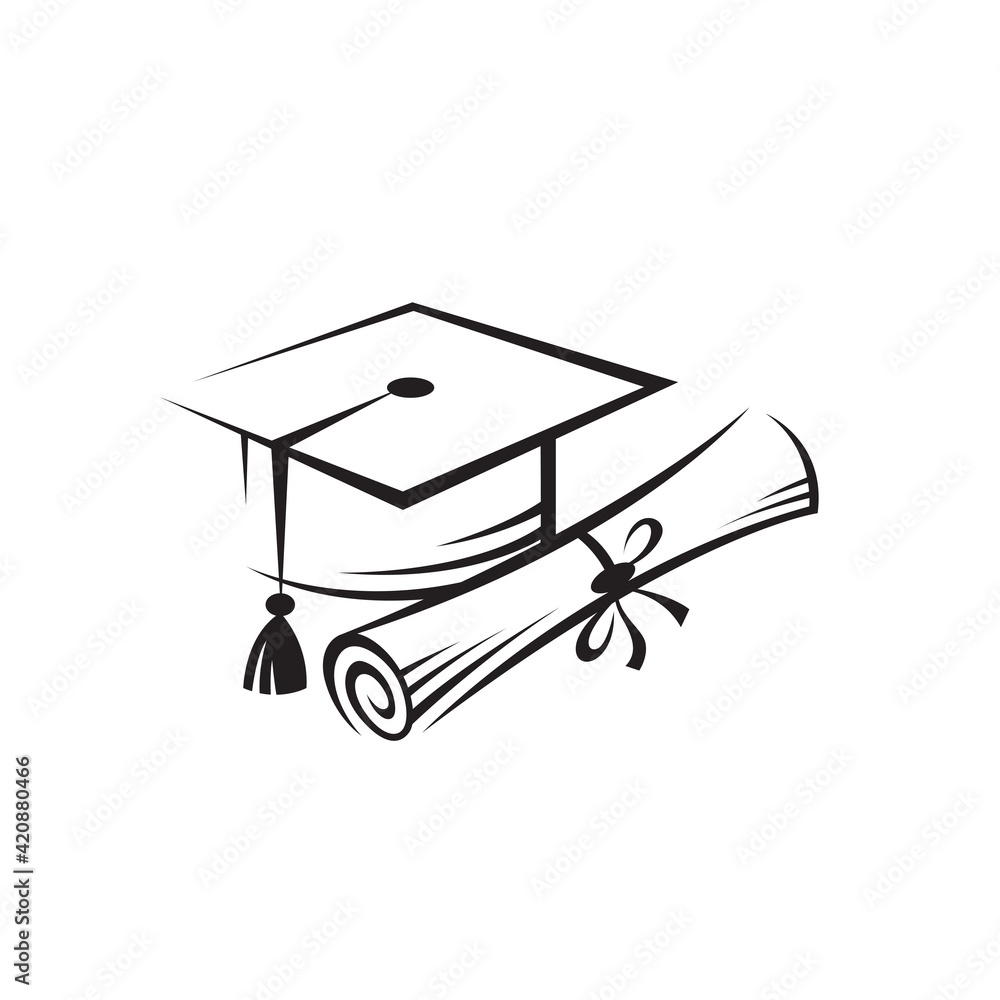 illustration of graduation cap and rolled diploma isolated on white ...