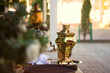 Samovar in Russian dacha on spring time