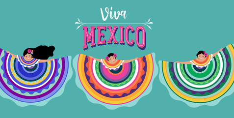 Wall Mural - Viva Mexico, independence day, Cinco de Mayo, federal holiday in Mexico. Fiesta banner and poster design with flags, flowers, decorations