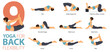 © tondruangwit - 9 Yoga poses or asana posture for workout in Back Flexibility concept. Women exercising for body stretching. Fitness infographic. Flat cartoon vector