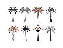 Graphic Palm Tree Icon, Logo Set.