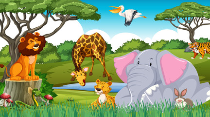 Wall Mural - Wild animals in the jungle